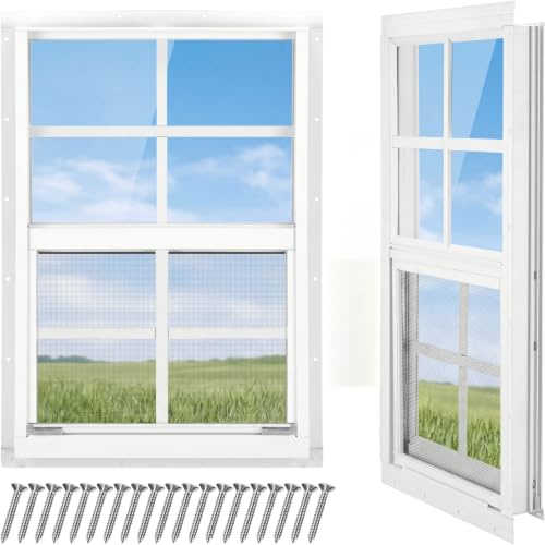 Tandefio 2-Pack 12''x18'' Shed Windows, Small Sliding Windows, White Flush Mount with Tempered Glass and Screen, for Sheds, Garages, Chicken Coops, Barns, Playhouses