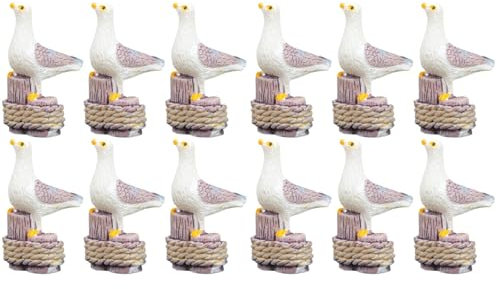 TOVINANNA 12 Stück nautische Küstenvögel, Ornament, Mini-Vogel-Figuren, Ozean-Dekor, Pelikane, Miniatur-Vögel, Meer, Stil, Holz, Vogelstatue, Möwenstatue, Vogelfigur, Ozean, Spielzeug, Modelle, Rasen,