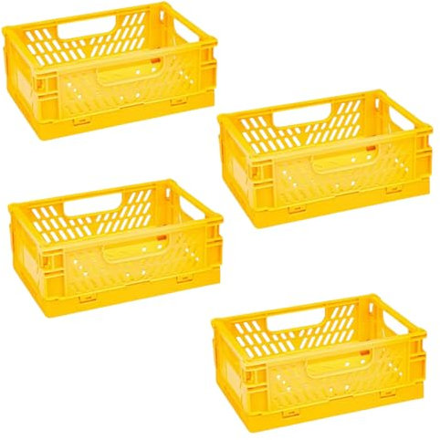 EURXLQ 4 Stück Gelb Klappbox,15×10×6cm Klappkiste Körbe Aufbewahrung Zusammenklappbarer Tragbar Aufbewahrunskisten Bunt aufbewahrungskiste Geeignet für Küche,Bad,Büro,Schlafzimmer
