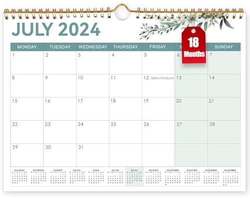 18 Month Calendar 2025 uk, A4 Wall Calendar 2025/26, Monthly Calendar 2025 uk Family Planner Month to View from July 2025 - Dec.2026, 2025 calender for Office Family Kitchen - Green Leaf