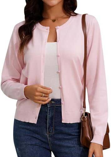 Irevial Cardigan Donna in Maglia Maglione Girocollo Leggero Elegante con Bottoni, Casual Maglieria Cappotto Giacca in Maglia per Primavera Estiva Autunno