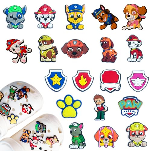 Schuh Charms für Clogs, 20pcs Schuhanstecker Cartoon Dog Patrol Schuhanhänger, DIY Schuh Pins Stecker Aufstecker Anstecker Set, Abnehmbare PVC Shoe Deko Zubehör für Kinder Jugendliche Erwachsene