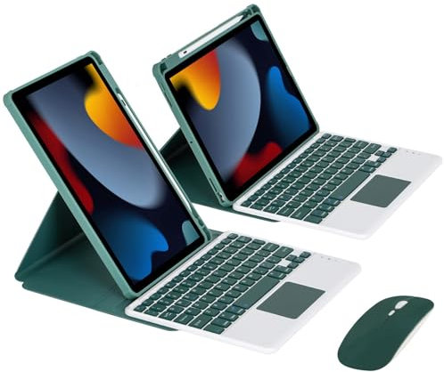 Funda con Teclado para iPad Pro 10.5 2017/Air 3ª generación 2019 con Portalápices, Cápsula Interior Magnética de Rotación de 360 Grados con QWERTY Touchpad Desmontabl Teclado y Ratón, Verde Oscuro