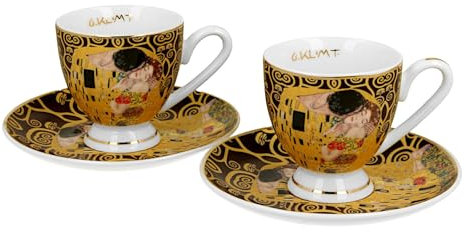 DUO GOLDEN LINE 2er-Set Espressotassen 90 ml THE KISS BROWN inspired by KLIMT aus New Bone China Porzellan