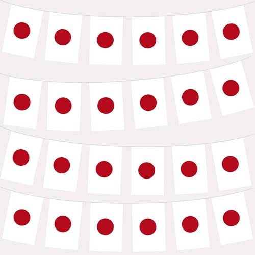 32.8ft Japan Flags Bunting with 30 Flags for Oly Games 2024,Japanese Flags Oly Flag Decorations 2024,Japanese Bunting Flag Banner for Garden,Bar,Party And Street Oly 2024 Decorations
