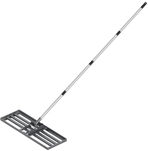 Rastrillo nivelador de césped de 76 cm x 25 cm, rastrillo nivelador de césped de acero inoxidable con mango ajustable, herramienta de nivelación de suelo para jardín, patio, granja, tierra de tierra