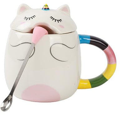 I-TOTAL® - Tazza per caffè e tè unica, Cucchiaio con design a lingua divertente,regalo perfetto per bambini e adulti UNICORN,400 ml