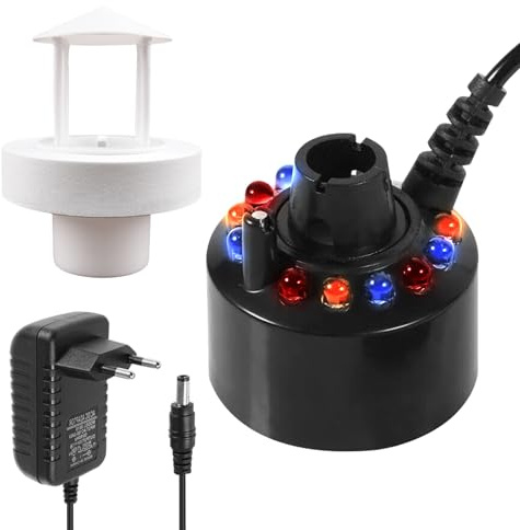 WIYETY Spritzschutz Nebelmaschine Ultraschall Nebler: Nebelmaschine Mini, Teichzerstäuber Luftbefeuchter, 12 LED Farbwechsel Nebelmaschine, Vernebler für Halloween Pumpkin Hexentopf Party