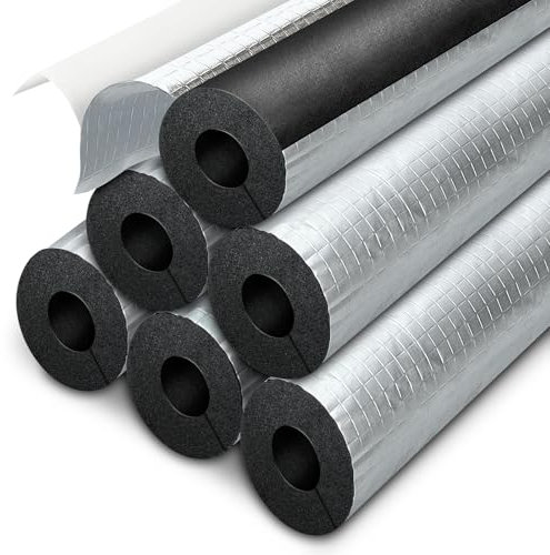 VVFLED 3/4'' Pipe Insulation Foam Tubing, 4 Pack Aluminium Foil Self-Adhesive Foam Tube for AC Line, Outdoor Water Pipe, Sprinkler, Plumbing Winter Freeze Protection(ID-3/4'' THK-0.6'' L-15.7'')