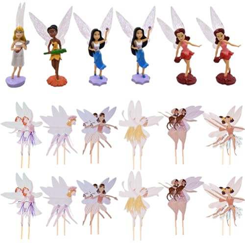 30PCS Flower Cake Decoration Kit, Miniature Fairy Tale Cake Toppers, Girls Cake Toppers, Cupcake Picks, PVC Fairy Garden Statue Kit, Party Supplies