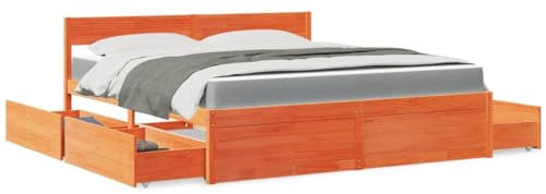 XGWKCNV Furniture Select-Bett mit Schubladen und Matratze wachsbraun 180x200 cm Super King Massivholz Kiefer