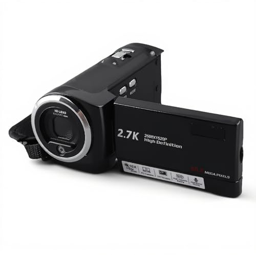 Yanmis Videokamera-Camcorder, 2,7K 50MP Digitalkamera-Recorder, 2,8-Zoll-Bildschirm mit 270-Grad-Drehung, 16-facher Digitalzoom, Webcam-Funktion