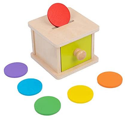 Adena Montessori Spielzeug ab 1 Jahr, Gelb-Grüner Tür Coin Box, Montessori Object Permanence Box Spielzeuge ab 6-12 Monate und 1-2 Jahre alte Kleinkinder und Säuglinge