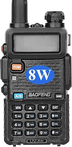 SQUADO BAOFENG UV-5R, Walkie Talkie, Radio Ricetrasmittente Dual Band 8W, VHF 144-146MHz e UHF 430-440MHz, Display LCD, Nero