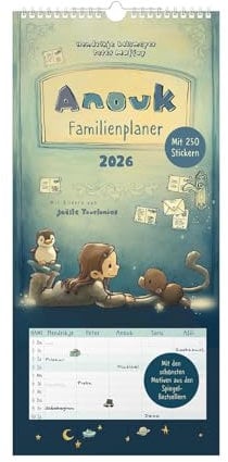 Planer für Familie 2026 Anouk: Wandkalender mit zwölf Monatsseiten mit 5 Spalten zum Planen, Spiralbindung, inklusive Stickerbogen mit 250 Aufklebern.