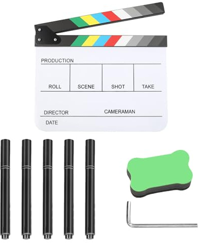 Filmklappe,Acryl -Regieklappe 25.5 x 31.5 cm,Regieklappe Farbstreifen,Film Requisiten,Geschenke für Fotografen,mit Tafelradierer,Marker, für Film,Fernsehserie,Shoot Requisiten,Werbespots