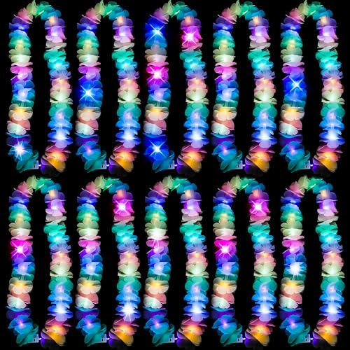 Joycabin 10 Stücke LED Hawaii Blumenketten, Leuchtende Girlanden Lichtfarbe | Leuchtende Hawaii Blumenketten für Kinder und Erwachsene, perfekt für Hawaii-Partys, Geburtstage, Sommerfeste und Stranddeko