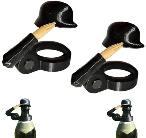 Soldat Salute Bier,Flaschenverschlüsse, lustiger Salute-Soldaten-Bierhelm,wiederverwendbar,dekorative Kappen, staubdichte Schutzkappen für Veteranen, aktive Soldaten (2 Stück Schwarz)
