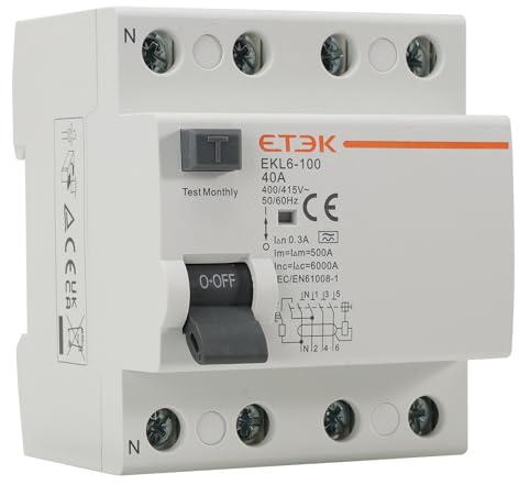 Diferencial Superinmunizado 4P 40A 300mA Tipo A - RCCB Trifásico | Previene incendios por fugas, Reduce disparos intempestivos, Instalaciones trifásicas, Carril DIN