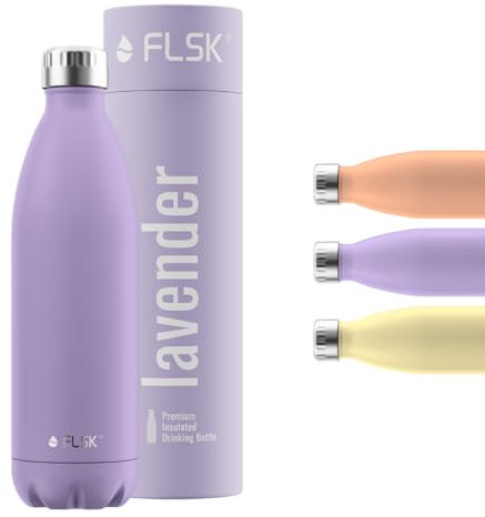 FLSK Trinkflasche – Premium Edelstahl Thermosflasche – 100 % auslaufsicher & kohlensäuregeeignet – hält 24 h kalt & 18 h heiß – BPA-frei (lavender, 1000 ml)