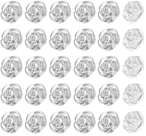 PATIKIL 60Pcs Rose Flower Buttons, 13mm 1/2 Acrylic Cute Buttons for Clothes Decorative Sewing Accessories for DIY Crafts Shirts Blouse Sweaters, White/Silver