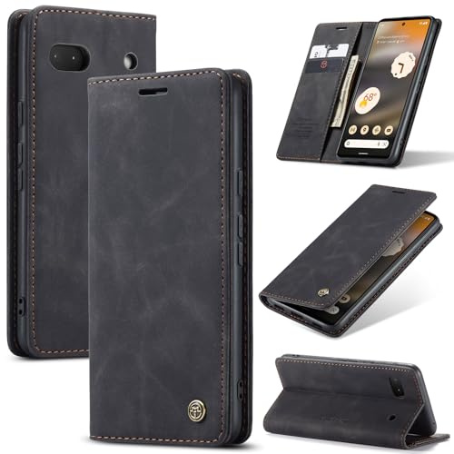 Azororo Handyhülle für Google Pixel 6A 5G Hülle Premium Lederhülle Flip Case Magnet Tascher Kartenfach Standfunktion Klapphülle Schutzhülle für Google Pixel 6A, Schwarz