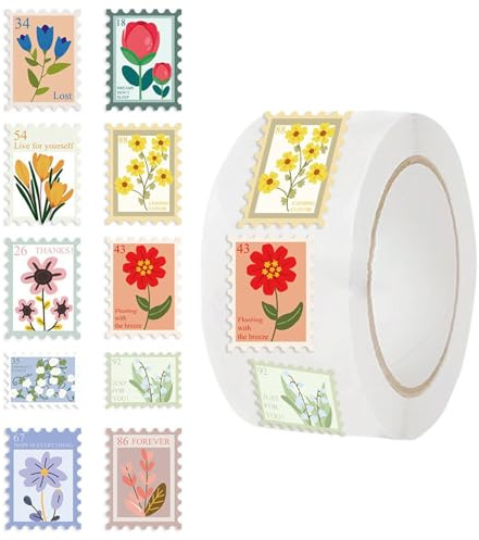 Blumen Sticker Rolle | Briefmarken Florale Aufkleber Rollen - 500 Stücke Selbstklebend Bastelbedarf Zierblumen Kuvertsiegel Für Frühling Hochzeit Babybridalshower