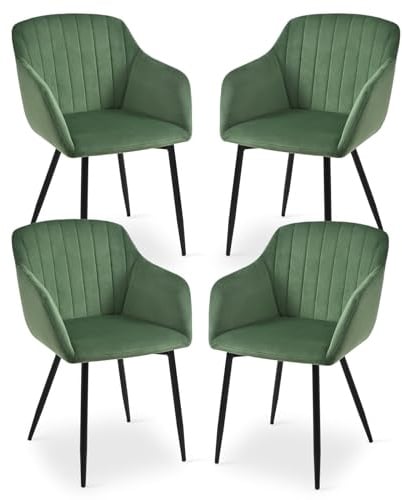 Goeurvant Velvet Dining Chairs Set of 4 Upholstered Chair for Living Room with Metal Legs Kitchen Chairs,Green
