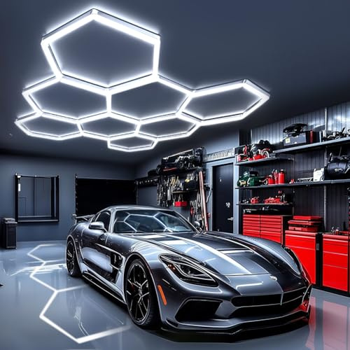 DIKHEE Lampada da Garage a LED a nido d'ape 8-esagonale, 280 W 6500 K Lampada da soffitto a LED deformabile DlY Hexagon Garage Luce per officina, magazzino, seminterrato, palestra