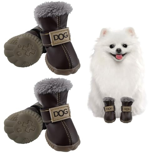 GHUAP Pfotenschutz für Hunde, wasserdichte Hundeschuhe Pfotenschutz Atmungsaktiv mit abriebfester, Hundeschuhe rutschfeste Schuhe Hundeschnee Stiefel,Hundestiefel für Kleiner Hund (4)