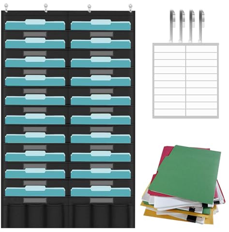 WJnflQN Wandmontierter Aktenordner – Oxford-Diagramm mit 20 Taschen, Papier-Organizer, Wandmontage, für Dokumente, Briefe, Zuhause, Büro, Schule, Tür, Eingang, Wohnheim