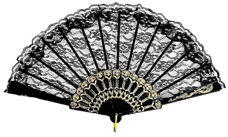yeeplant Handventilator, schwarz, faltbar, Spitze, chinesisches Vintage, für Tanzen, Hochzeit, Party, elegant, 43 cm, 10 Stück