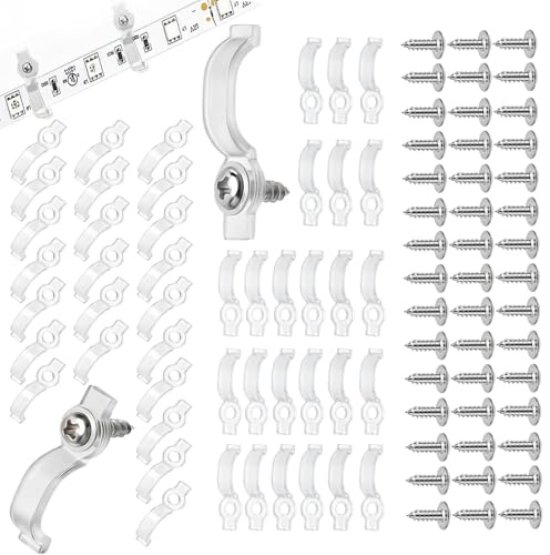 xlwen 140 Stück Strip Befestigung Clips,10mm 12mm LED Strip | Befestigung mit Schrauben,Transparent Led Streifen Halterung für Led Streifen Halter Clips