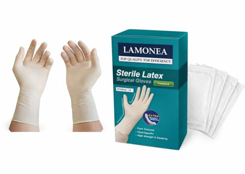 LAMONEA Guanti Sterili Chirurgici, con Polvere e Senza Polvere, Confezionati al paio singolarmente (50 paia, Con polvere, 7,5) TG-583994765