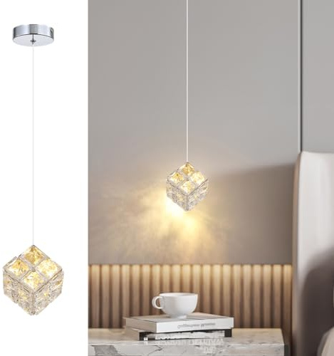 Sxtiger Moderne Gold Kristall Pendelleuchte, 3-Farben LED Kristall Pendellampe, Höhenverstellbar Hängelampe, für Schlafzimmer Kücheninsel Esszimmer Flur (1-Flammig Silber B)