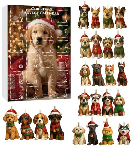 24 Acrylic Dog Christmas Countdown Calendar Set, Celebration Home Decor with Surprise Ornament for Pet Owners Christmas Tree Dog Ornament Holiday Decoration