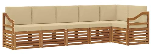 vidaXL Sofagarnituren 6 pcs Natur und Beige Massivholz Akazie, Garten, modernes Outdoor-Sofa, L-förmige Lounge, Terrasse, langlebiger Komfort fürs Patio