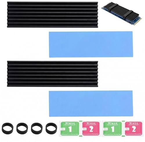 2 Pack M.2 Heatsink with Thermal Pad for 2280 M.2 SSD Ultra Thin 3mm Aluminium NVME Heatsink for Laptops and Desktops, Aluminum SSD Thin Cooler, NGFF Heat Sink 70x22x3 mm
