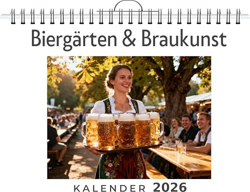 Biergärten & Braukunst: Wandkalender 2026, Kalender DIN A4 quer, Monatskalender im Querformat mit Kalendarium, das perfekte Geschenk