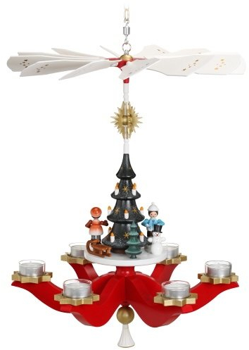 Rudolphs Schatzkiste Hängepyramide Winterkinder mit Schneemann bunt HxLxB 37x37x42cm NEU Pyramide Minipyramide Holzpyramide Seiffen Erzgebirge Weihnachten Wärmespiel Lichter Figur Holz Flügel K