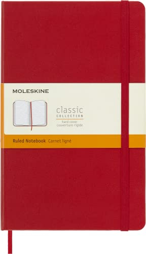 Moleskine Classic Notebook, Taccuino a Righe, Copertina Rigida e Chiusura ad Elastico, Formato Large 13 x 21 cm, Colore Rosso Scarlatto, 240 Pagine