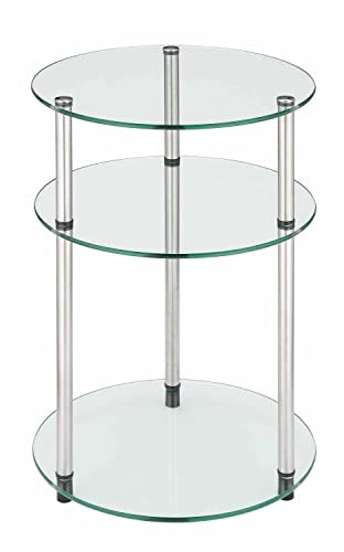 Convenience Concepts Designs2Go Classic Glass 3-Tier Round End Modern Contemporary Side Table with Storage Shelves for Living Room, Bathroom, Bedroom, 15.75