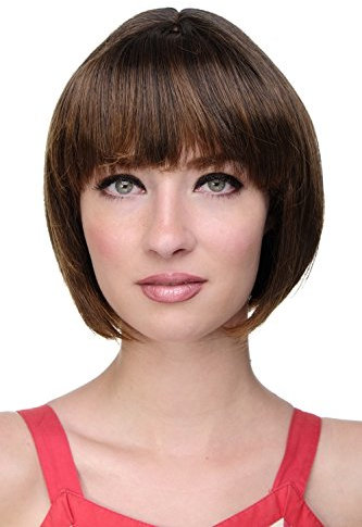WIG ME UP - 703-2T30 Sexy Bob, Perücke, gerader Pony, Schwarz-Braun-Mix, Schwarzbraun und Kupferbraun gesträhnt, mit helleren Spitzen