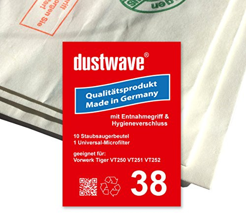 Sparpack - 5 Staubsaugerbeutel passend für Vorwerk Tiger 251 Staubsauger - dustwave® Markenstaubbeutel - Made in Germany + inkl. Microfilter