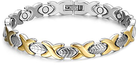 JFUME Magnetarmbänder für Frauen 18k Gold mit Silber Zweifarbige Armband für sie Freundschaftsarmband mit zusätzlichem Verschluss 7,5 verstellbar