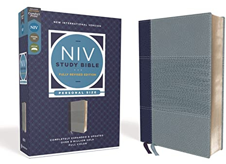 NIV Study Bible, Fully Revised Edition (Study Deeply. Believe Wholeheartedly.), Personal Size, Leathersoft, Navy/Blue, Red Letter, Comfort Print