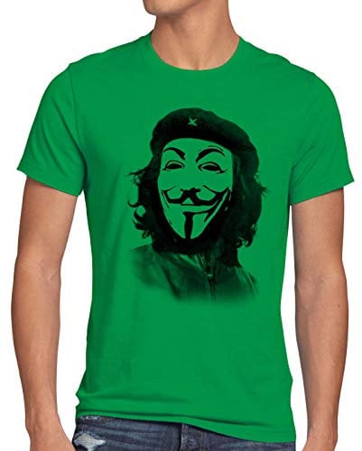 style3 Anonymous Cuba Liberta Herren T-Shirt Hacktivismus Netzkultur Fawkes Guy revolutionär, Größe:XL, Farbe:Grün