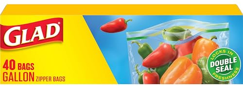 Glad Zipper Food Storage Plastic Bags, Gallon, 40 Count (Package May Vary)