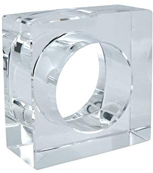 SARO LIFESTYLE Double Edge Crystal Glass Napkin Ring (Set of 4), Clear