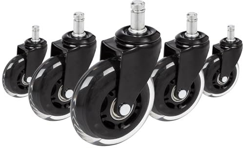 hjh OFFICE 729404 Bürostuhlrollen ROLO SKATE Schwarz/Transparent 5 x Hartbodenrollen 11 mm x 75 mm ohne Bremse